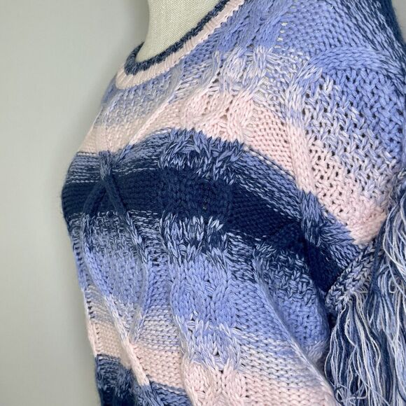 THML Boho Fringe Striped Knitted Sweater Long Sleeve Women's Size Medium - Picture 8 of 13